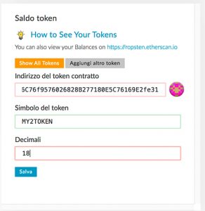 Per caricare i token inserire i parametri richiesti nel box aggiungi token